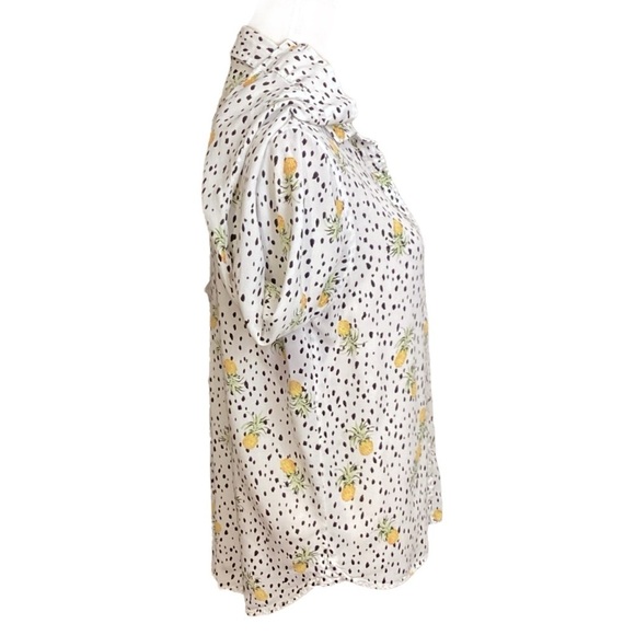 Velvet Heart Pineapple Print Roll Tab Sleeve Rayon Blouse, Medium - Picture 6 of 8
